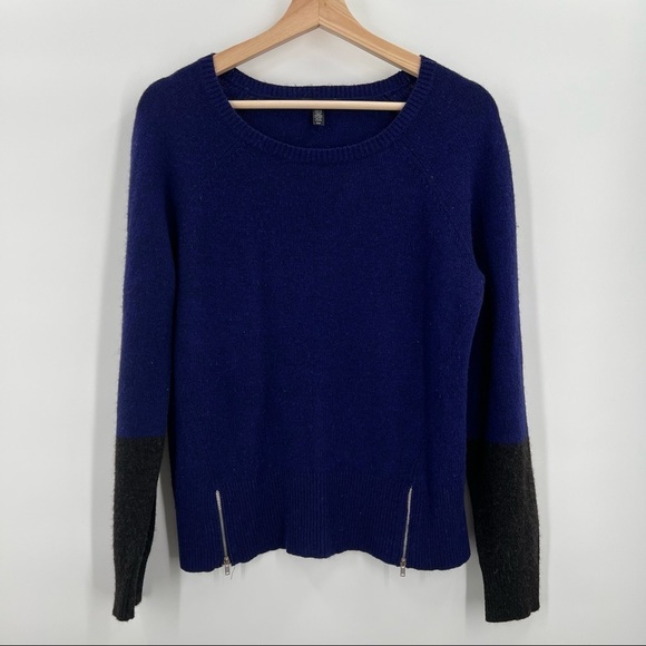 EILEEN FISHER Ultramarine Charcoal Yak Merino Color Block Sweater S - Picture 1 of 6